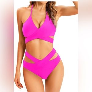🚨Holipick 2 Piece Bikini High Waisted Push Up Halter Wrap Criss Cross  Suit